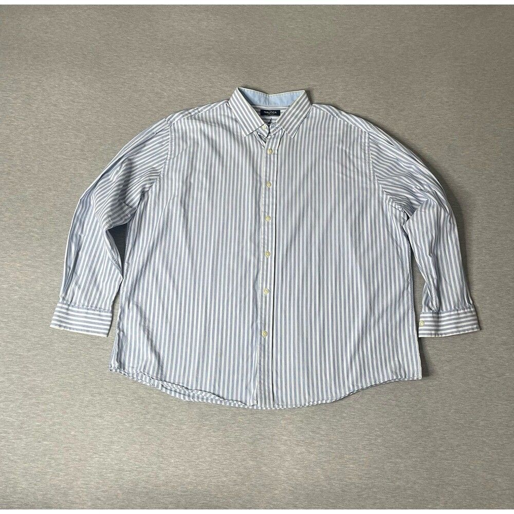 Nautica Men’s Blue White PinStripe Button-Up Dress Shirt